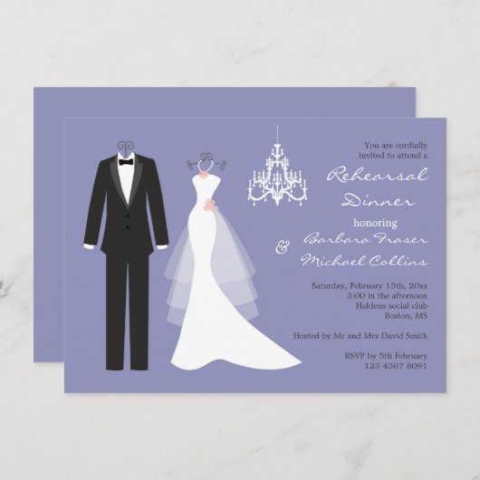 Tuxedo, auf violetter Probe Abendessen Einladung (Vorne/Hinten)