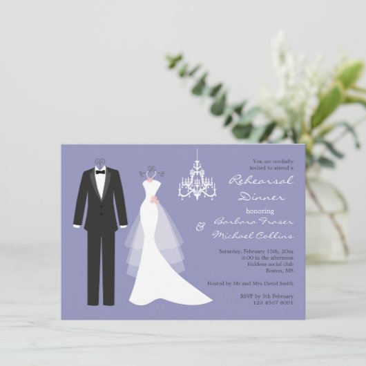 Tuxedo, auf violetter Probe Abendessen Einladung (Stehend Vorderseite)
