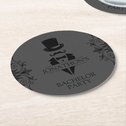 Tuxedo Bachelor Party Gray Runder Pappuntersetzer (Angewinkelt)