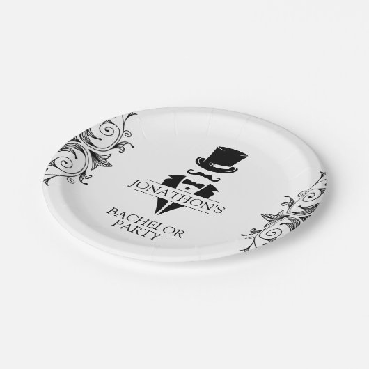 Tuxedo Bachelor Party Pappteller (Schrägansicht)