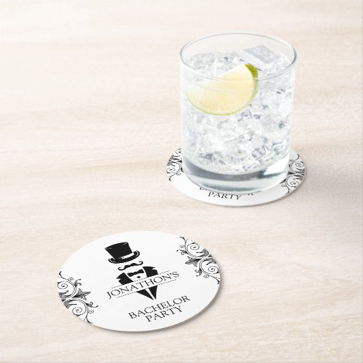 Tuxedo Bachelor Party Runder Pappuntersetzer (Vor Ort)