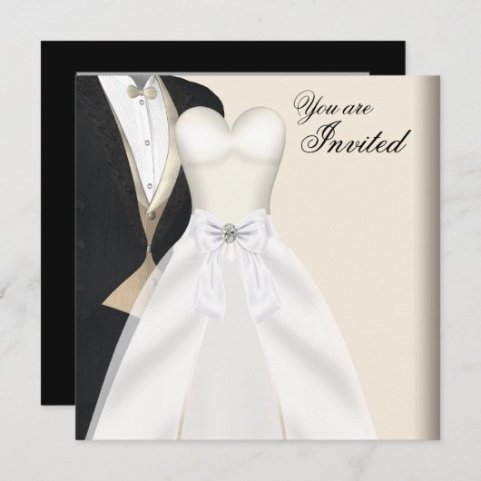 Tuxedo Ball Gown Black Krawatte Party Einladungen (Vorne/Hinten)