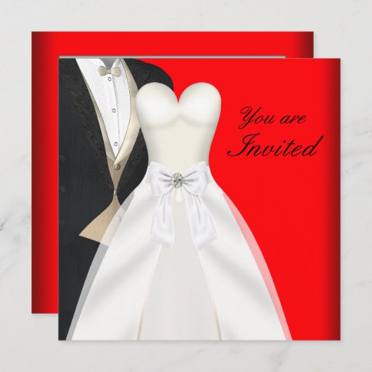 Tuxedo Ball Gown Black Krawatte Party Einladungen (Vorne/Hinten)