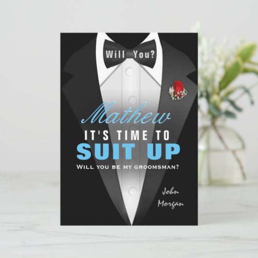 Tuxedo Be My Trauzeuge Einladung (Stehend Vorderseite)