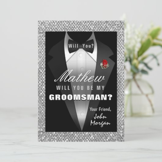 Tuxedo Be My Trauzeuge Einladung (Stehend Vorderseite)
