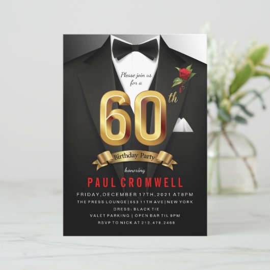 Tuxedo Birthday Einladung (Stehend Vorderseite)