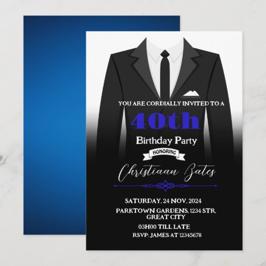 Tuxedo Birthday Einladung (Vorne/Hinten)