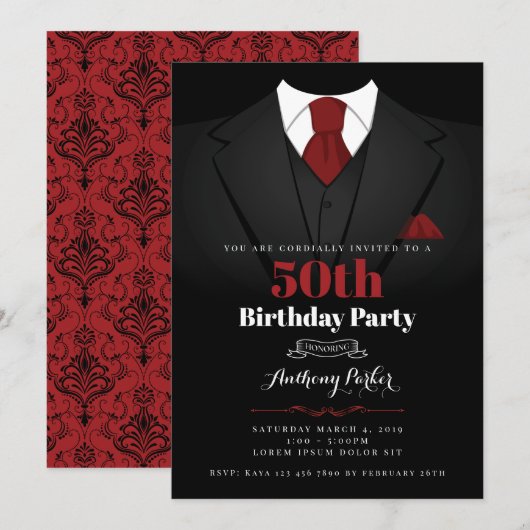 Tuxedo Birthday Einladung (Vorne/Hinten)