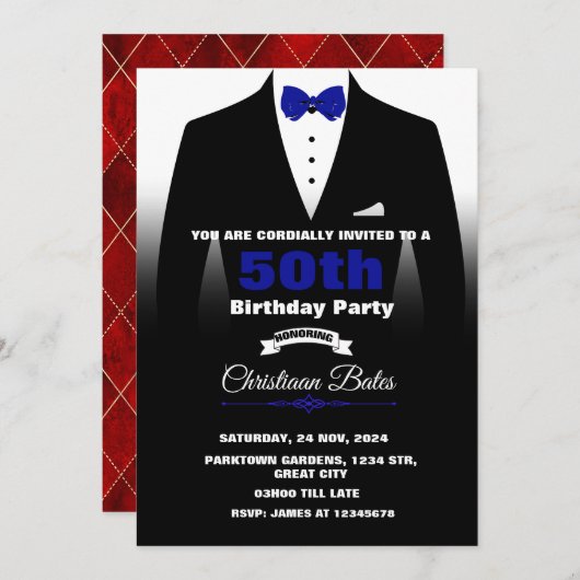 Tuxedo Birthday Einladung (Vorne/Hinten)