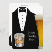 Tuxedo Birthday Party Beer Scotch Einladung (Vorne/Hinten)