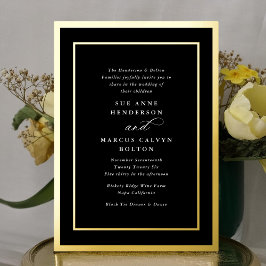 Tuxedo Black Calligraphy Gold Frame Wedding Folieneinladung