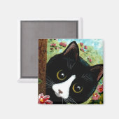 Tuxedo Black Cat Funny Magnet (Vorderseite/Rückseite)