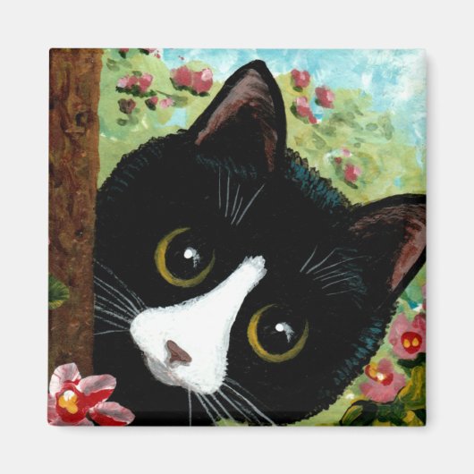 Tuxedo Black Cat Funny Magnet (Vorne)
