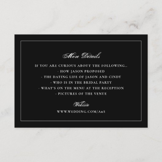 Tuxedo Black Gerahmt Elegant Monogram Wedding Begleitkarte (Vorderseite)