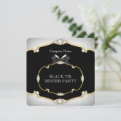 Tuxedo Black Krawatte Dinner Party Weißes Gold 2 Einladung (Stehend Vorderseite)