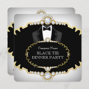 Tuxedo Black Krawatte Dinner Party Weißes Gold Einladung