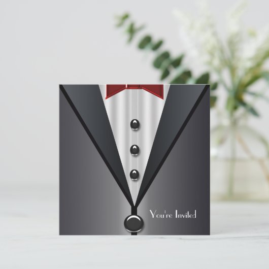 Tuxedo Black Krawatte Formal Event Black Krawatte Einladung (Stehend Vorderseite)