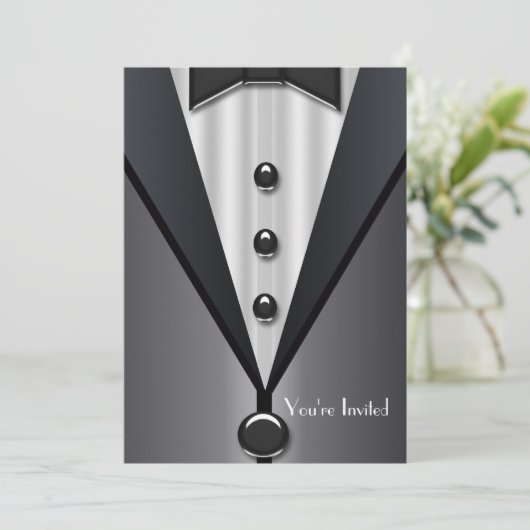 Tuxedo Black Krawatte Formal Event Einladung (Stehend Vorderseite)