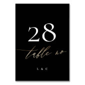 Tuxedo Black Yellow Gold Calligraphy Mod Wedding Tischnummer (Rückseite)