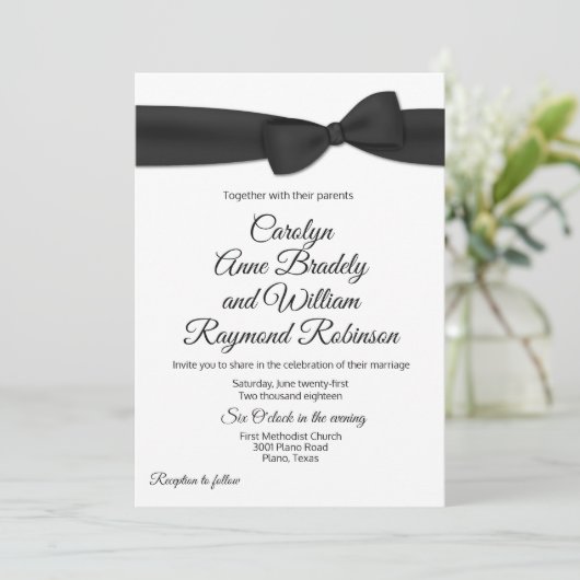 Tuxedo Bow Krawatte Hochzeit Einladung (Stehend Vorderseite)
