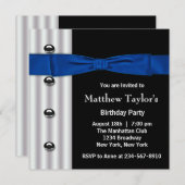 Tuxedo Bow Krawatte Mens Blue Black Birthday Party Einladung (Vorne/Hinten)