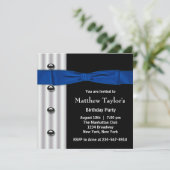 Tuxedo Bow Krawatte Mens Blue Black Birthday Party Einladung (Stehend Vorderseite)
