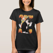 Tuxedo Cat 60er 70er Blume Blumenfriedenszeichen T-Shirt (Vorderseite)