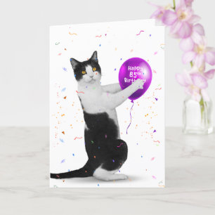 Tuxedo Cat 85. Geburtstagskarte Balloon Card Karte