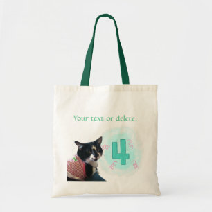 Tuxedo Cat Age Four Birthday Canvas Bags Tragetasche