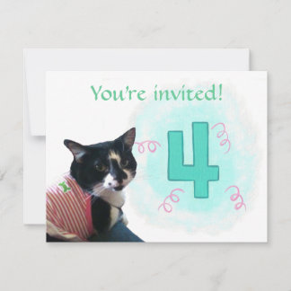 Tuxedo Cat Age Vier Geburtstagsparty Einladungen
