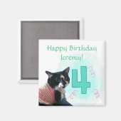 Tuxedo Cat Age Vier Happy Birthday Magnete Magnet (Vorderseite/Rückseite)