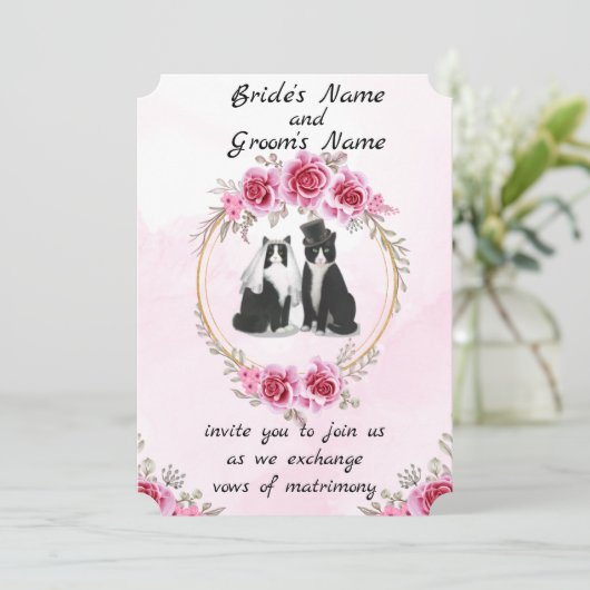 Tuxedo Cat and Kitten Wedding Einladung (Stehend Vorderseite)