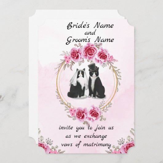 Tuxedo Cat and Kitten Wedding Einladung (Vorne/Hinten)