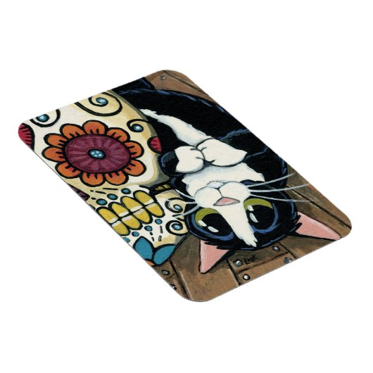 Tuxedo Cat and Sugar Skull Illustration Magnet (Rechte Seite)
