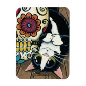 Tuxedo Cat and Sugar Skull Illustration Magnet (Vertikal)