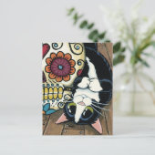 Tuxedo Cat and Sugar Skull Illustration Postkarte (Stehend Vorderseite)