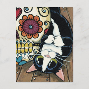 Tuxedo Cat and Sugar Skull Illustration Postkarte