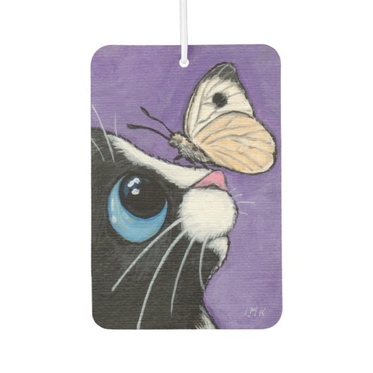 Tuxedo Cat and White Butterfly Illustration Autolufterfrischer (Vorderseite)
