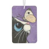 Tuxedo Cat and White Butterfly Illustration Autolufterfrischer (Rückseite)