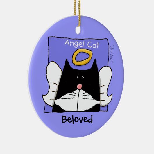 Tuxedo Cat Angel Personalize Keramikornament (Rechts)