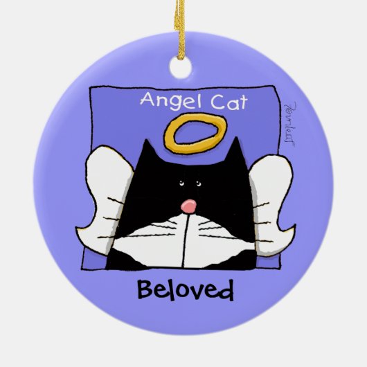 Tuxedo Cat Angel Personalize Keramikornament (Hinten)