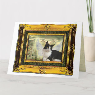 Tuxedo Cat Angel Pet Sympathie Card Goldrahmen Karte