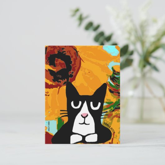 TUXEDO CAT ART & SUNFLOWER PANDA KITTY POSTCARDS POSTKARTE (Stehend Vorderseite)