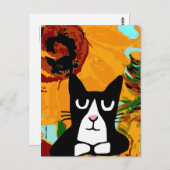 TUXEDO CAT ART & SUNFLOWER PANDA KITTY POSTCARDS POSTKARTE (Vorne/Hinten)