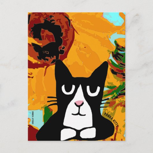 TUXEDO CAT ART & SUNFLOWER PANDA KITTY POSTCARDS POSTKARTE (Vorderseite)