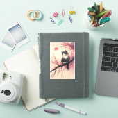 Tuxedo Cat auf Cherry Blossom Japanisch Ästhetik Aufkleber (iPad Hülle)