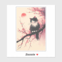 Tuxedo Cat auf Cherry Blossom Japanisch Ästhetik