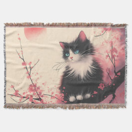 Tuxedo Cat auf Cherry Blossom Japanisch Ästhetik Decke