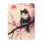 Tuxedo Cat auf Cherry Blossom Japanisch Ästhetik Magnet (Vertikal)