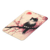 Tuxedo Cat auf Cherry Blossom Japanisch Ästhetik Magnet (Linke Seite)